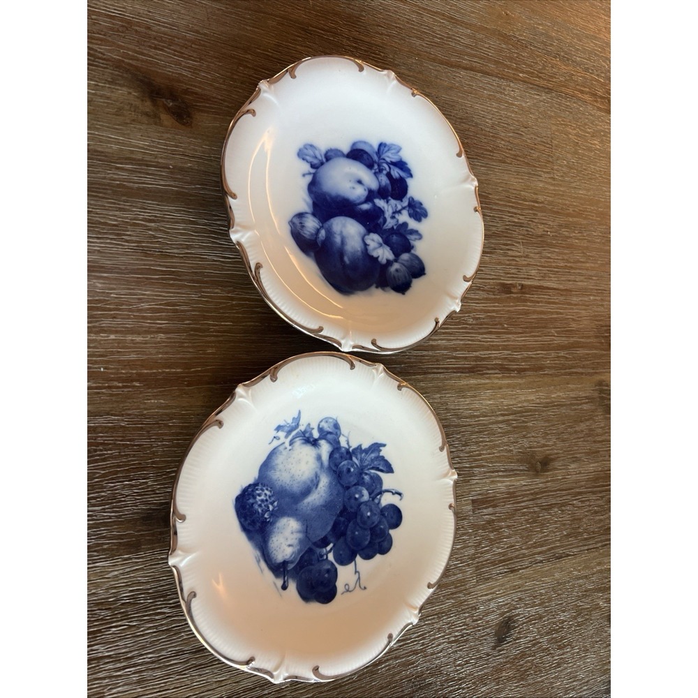 Antique Plates SCHUMANN ECHT COBALT FRUITS Vintage Kitchenware Cottagecore Decor